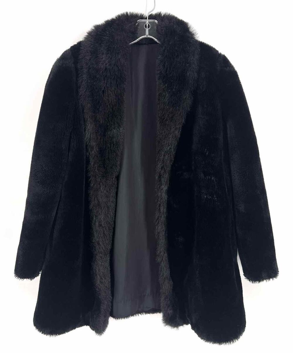 Monterey Fashions Size 8 Black Solid Faux Fur Vintage Coat